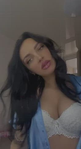 big tits brunette lingerie lips wifey gif