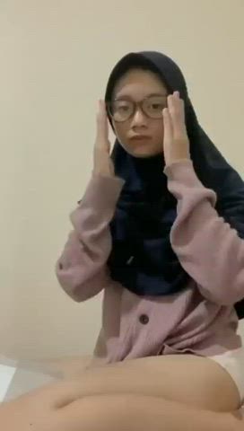 glasses hijab malaysian small tits tease teasing teen gif