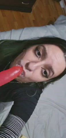 blowjob dildo spit submissive sucking gif