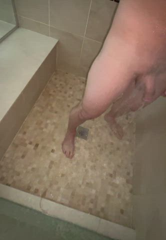 bwc erection hands free jerk off male masturbation shower solo gif