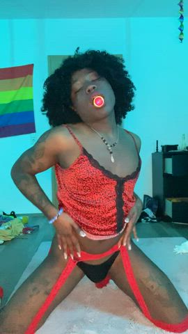 ebony femboy lingerie solo tgirl trans gif