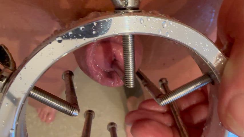 amateur masturbating object insertion penis sleeve shaved spreading gif