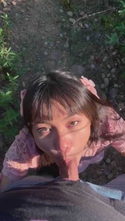 Little Asian Girl BJ Daddy in the Park