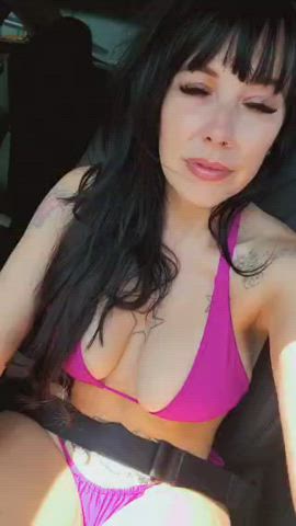 bikini boobs curvy milf pussy hold-the-moan selfie gif