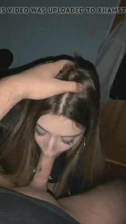 Blowjob Brunette Clothed Cute gif