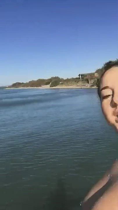 American Brunette Topless gif