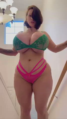 Big Tits Bouncing Tits Bra Fake Tits Huge Tits MILF Panties Step-Mom Tease gif