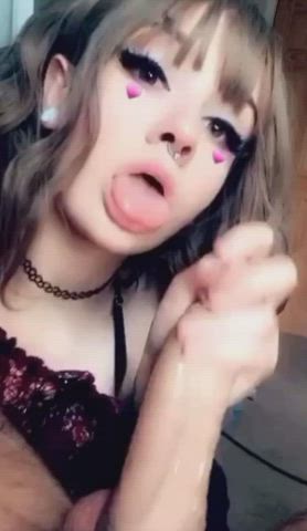 ahegao choker handjob piercing gif