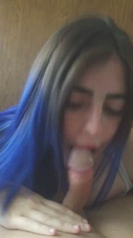 blowjob cim cleavage cum in mouth cumshot pov smile teen tongue fetish gif