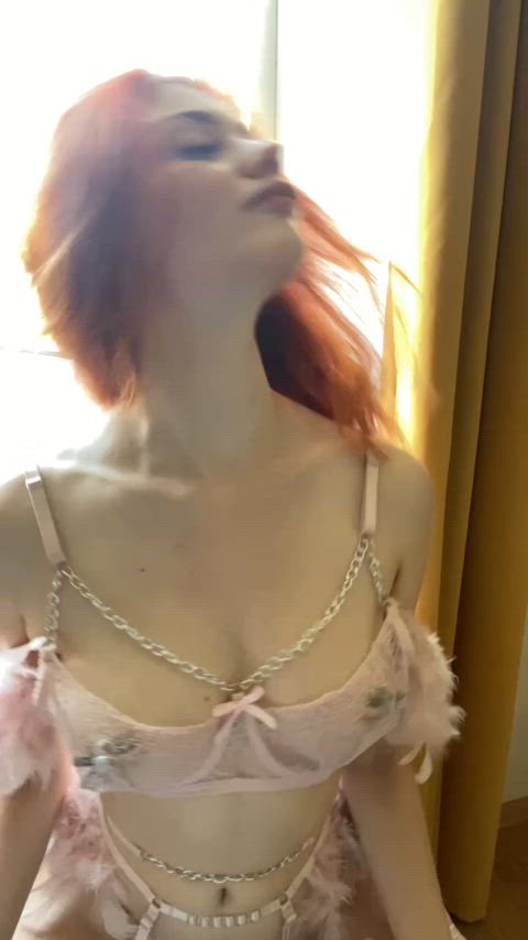 amateur boobs cute lingerie natural tits nipple clamps petite redhead small tits