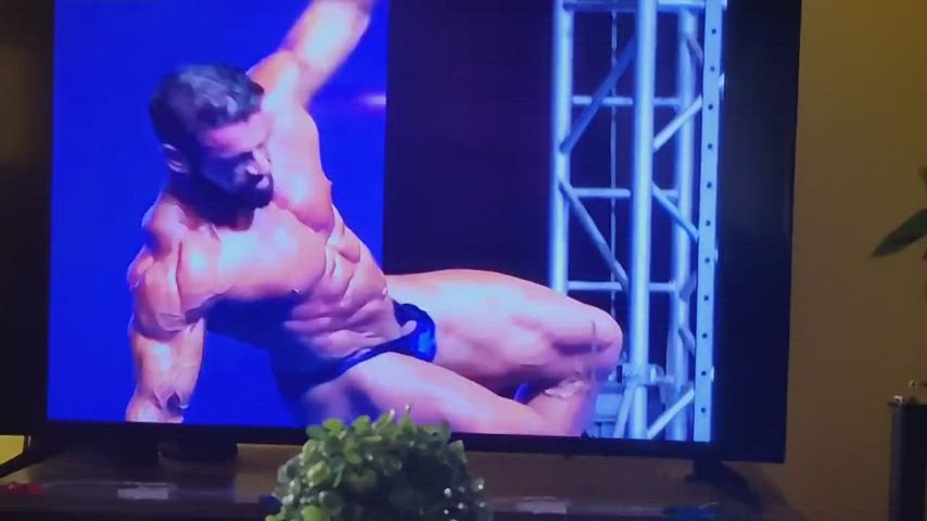 bodybuilder close up cock exposed muscles slow motion gif