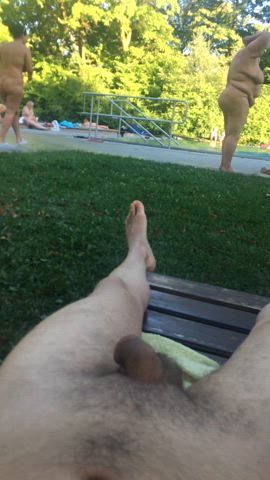 Naked sunbathing