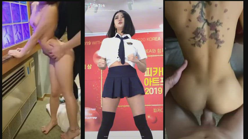 Asian BWC Compilation Dancing Doggystyle Korean Rough Split Screen Porn TikTok gif
