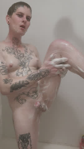 mtf shower tattoo trans trans woman femboys trans-girls gif