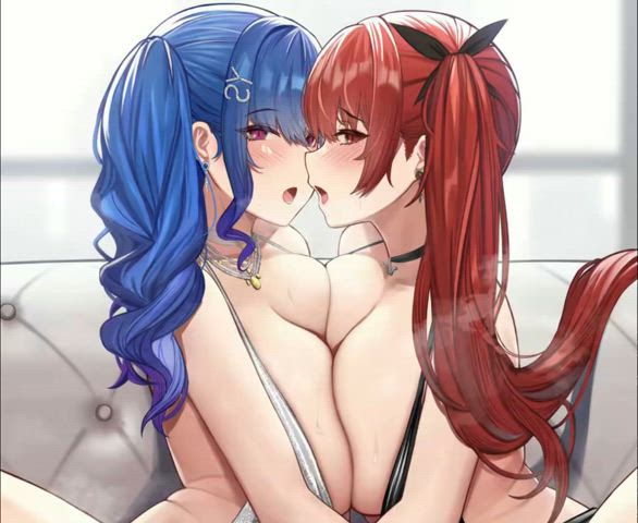 animation anime fingering hentai lesbian lesbians rule34 squirt squirting yuri gif