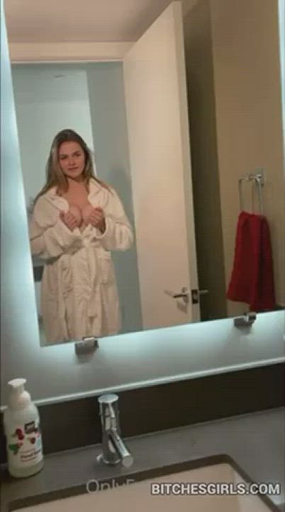 Bathroom Big Tits Blonde Celebrity Mirror OnlyFans Robe Tits gif