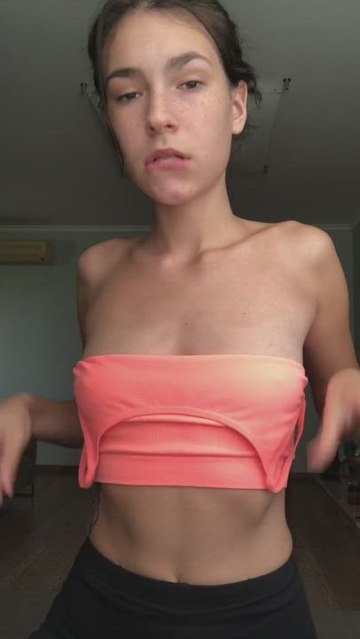 Clothed Girls Natural Tits gif