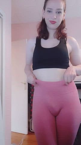 Ass Redhead Strip Trans Yoga Pants gif