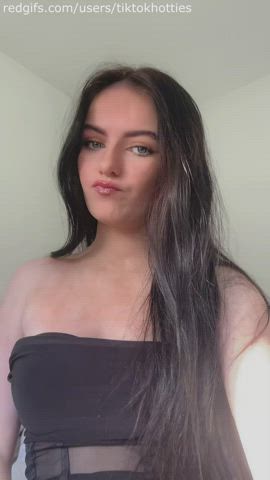 18 years old brunette dress green eyes non-nude pretty sfw teen tiktok gif