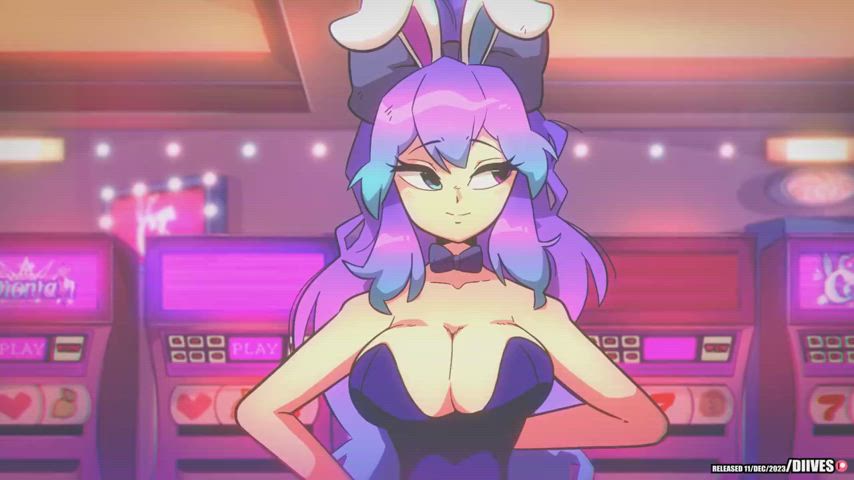 Bunny girl rides a dildo