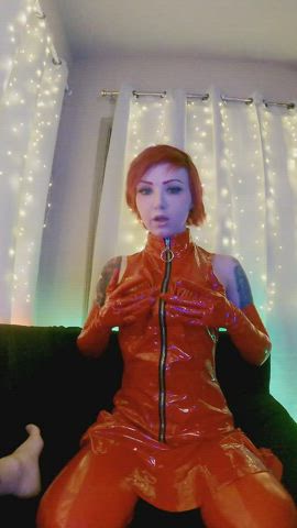 big tits blowjob latex redhead tattoo teasing undressing gif