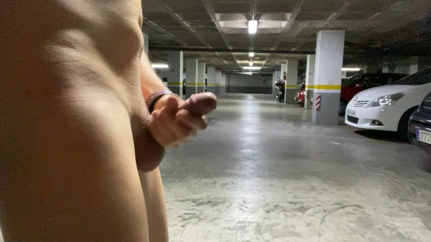Dared to walk around the garage fully naked and cum