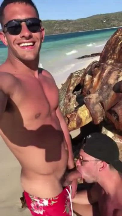 Boys blowjob beach day