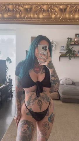 big ass big tits curvy goth italian lingerie mirror tattoo tease thick gif