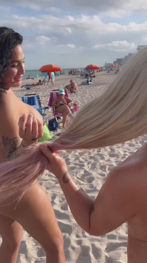 Completely nude at the beach