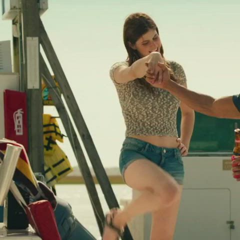 alexandra daddario belly button jeans gif