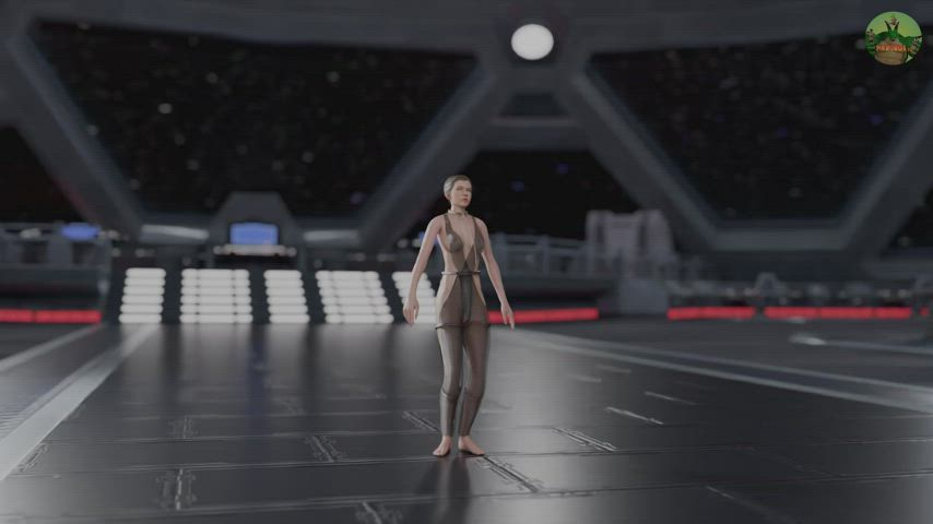 Leia dressed up in Oola's fishnets and belly dancing on the Imperial Bridge (Pornunga34)