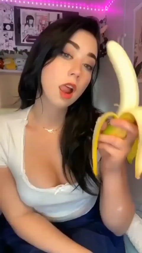 Girl going down on a banana