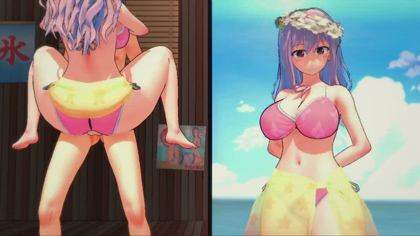 animation anime ass beach big ass boobs cumshot hentai milf public gif