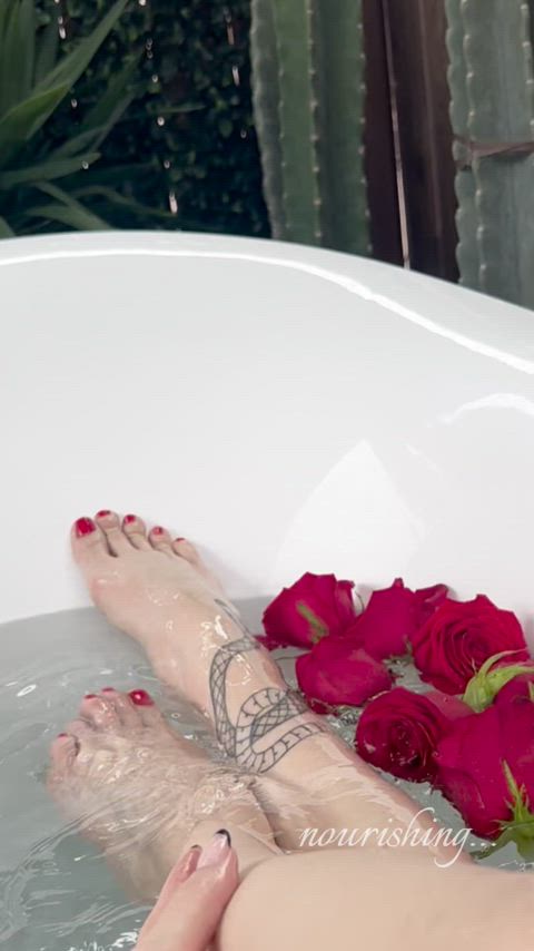 my perfect feet playing in the tub, luring you closer with pretty red toes