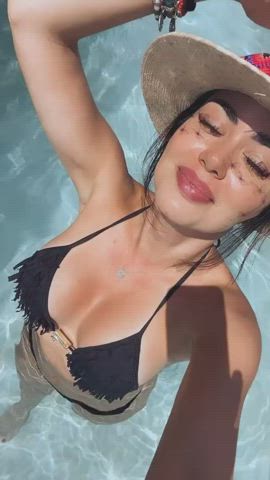 Bikini Boobs Brazilian Brunette Dani Goddess Pool Tease Tits Wet gif