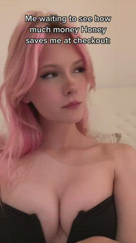 big tits cleavage dress model perky pink pretty teen tiktok gif