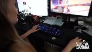 Horny gamer girl rides dildo