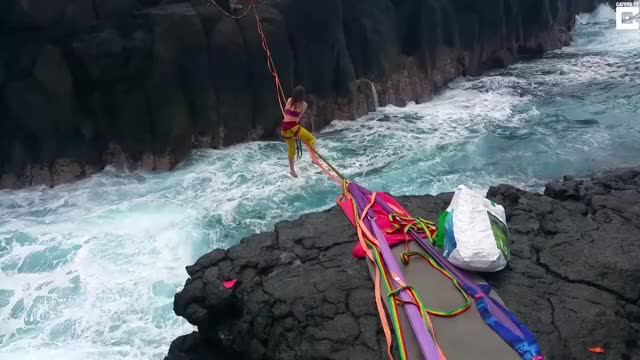 HMC while I try stacklining over raging waves