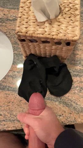Cumming on wife's black socks