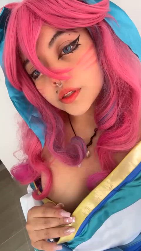 ahegao cosplay cute natural tits gif