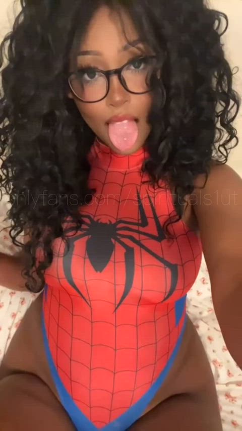 cosplay costume drooling ebony innocent long tongue spit tiktok tongue fetish gif