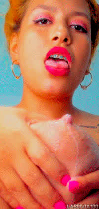 Cam Camgirl Latina Lipstick Milking Nails Natural Tits Vertical gif