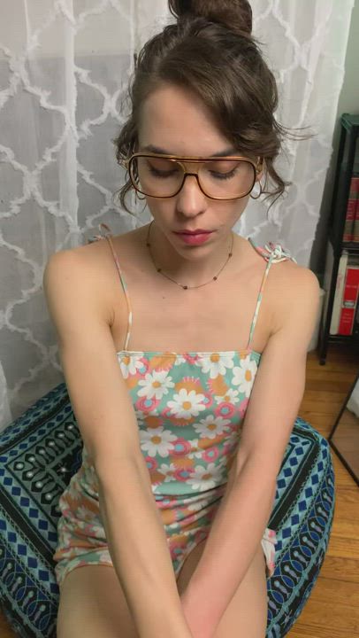 Cute Glasses Nipple Piercing Petite Pussy Spread Small Tits Toes gif