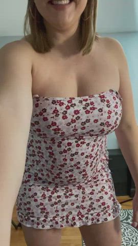 Flashing you my bouncy mom tits in a mini sundress