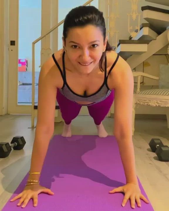 Gauhar Khan shows off her cleavage while working out