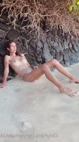 beach girl dick masturbating naked solo tattoo tits trans trans woman gif