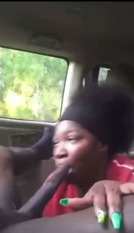 blowjob car ebony ponytail gif