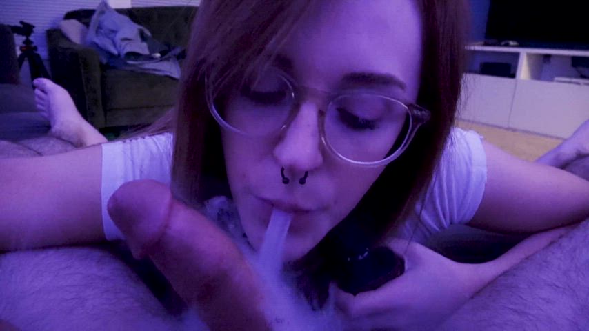 blonde blowjob cock cock worship glasses smoking sucking thick cock white girl gif