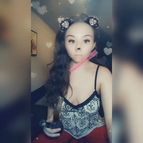 clothed findom goddess kawaii girl long hair natural tits smoking tease teasing gif