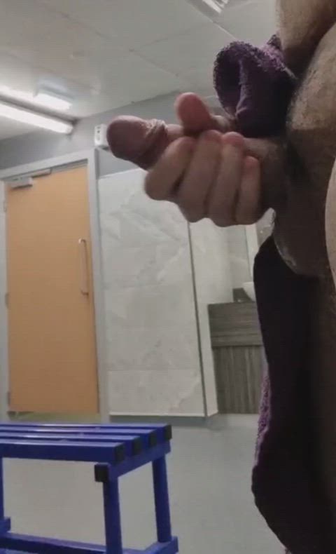 Follow to see my teen cock cum in the locker room 